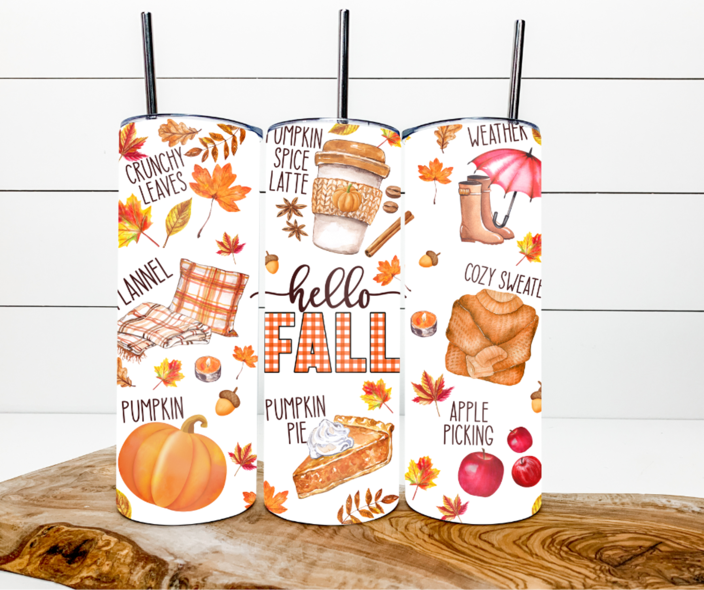 Hello Fall 20-Ounce Skinny Tumbler with straw and spill-proof travel l –  Darretta Designs