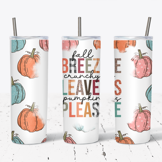 Fall Breeze Crunchy Leaves Pumpkins Please 20-Ounce Skinny Tumbler Travel Cup